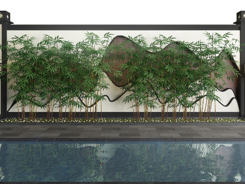  新中式竹子水景小品3d模型 