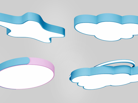  云朵环形儿童吸顶灯3d模型下载 现代简约LED星空灯具 儿童房创意顶灯设计 