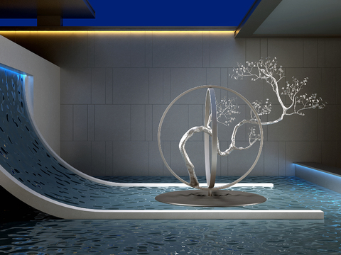  新中式流水景观小品3d模型 