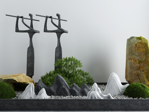  新中式园林景观小品3d模型 