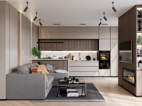  现代公寓客厅餐厅3d模型 