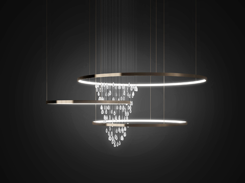  现代环形水晶吊灯3d模型下载 多层LED灯带设计 客厅卧室奢华装饰照明 