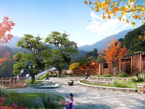  山坡廊架 凉亭psd 