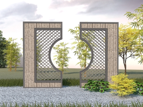  新中式屏风墙 户外景观墙3d模型 