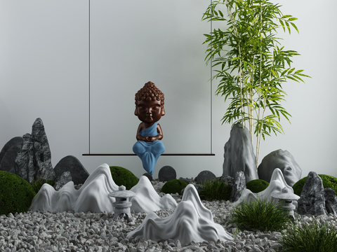  新中式假山景观小品3d模型 