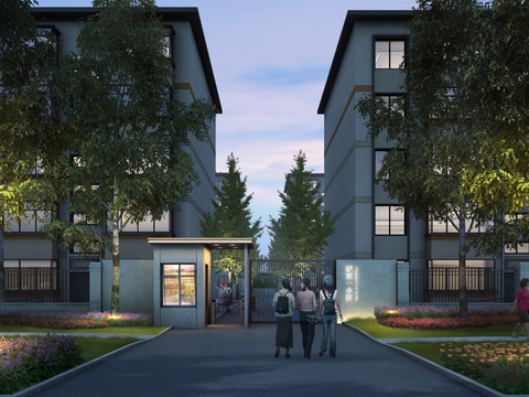  小区入口夜景psd 