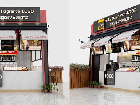  现代咖啡奶茶饮品店3D模型 