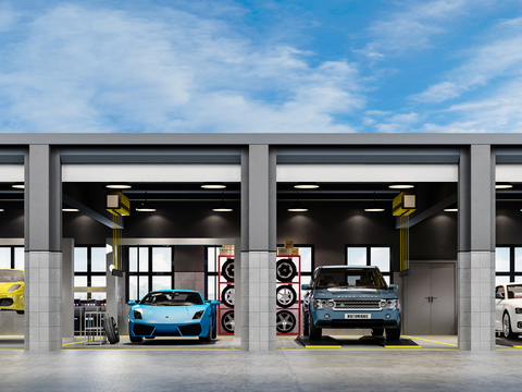  现代汽车维修美容店3D模型 