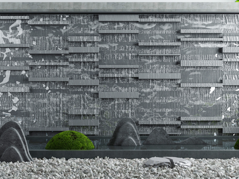  新中式石壁流水水景小品3d模型 