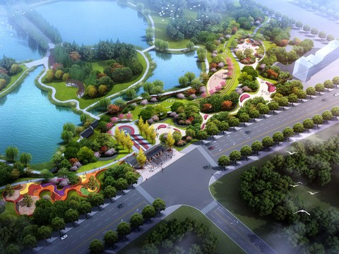  公园景观鸟瞰psd 