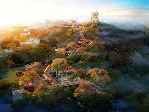  现代湿地园林鸟瞰景观psd 