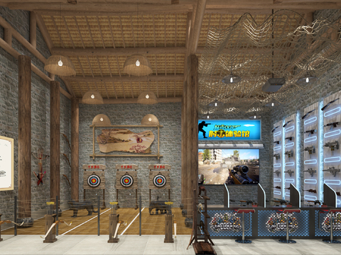  新中式娱乐城射击馆3d模型 