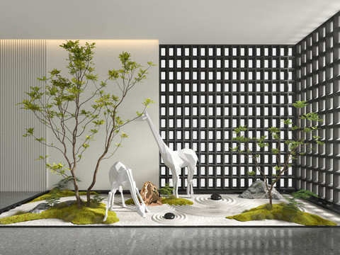  新中式室内枯山水景观小品3d模型 