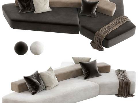  现代深咖色异形办公沙发3d模型 