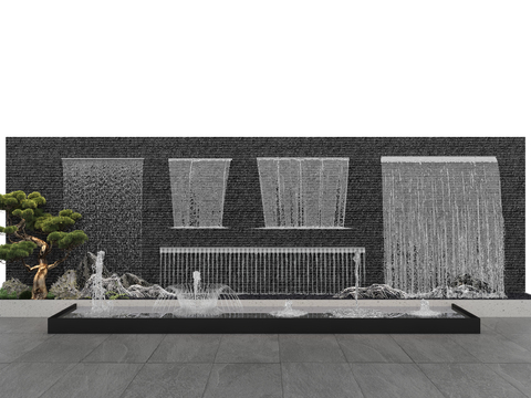  水幕 流水墙 瀑布小品3d模型 