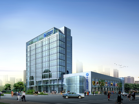  现代办公楼建筑外观psd 