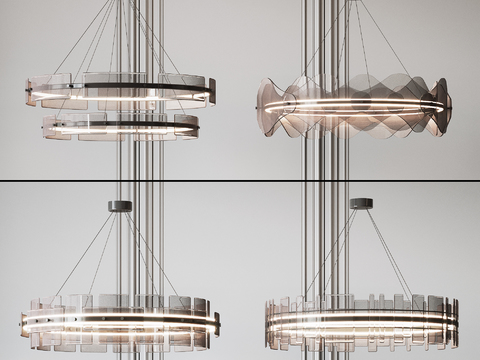  现代简约水晶环形吊灯3d模型下载 金属玻璃客厅卧室灯具 极简工业风装饰灯饰 