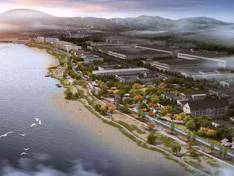  新中式湿地园林鸟瞰psd 