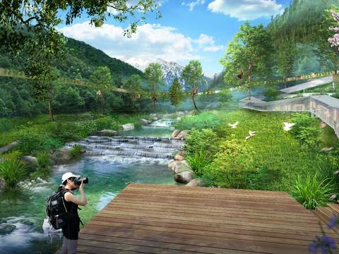  山林 流水景观psd 