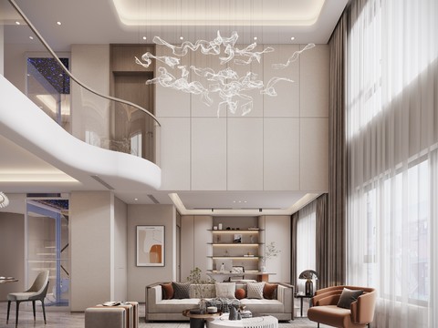  现代别墅大堂 别墅客厅3d模型 