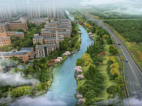  公路鸟瞰 河道景观PSD 