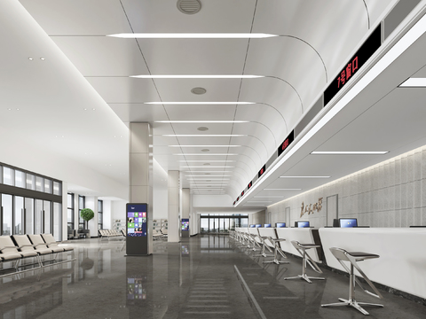  现代政府服务办证大厅3d模型 