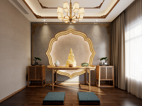  新中式佛堂 祠堂3d模型 