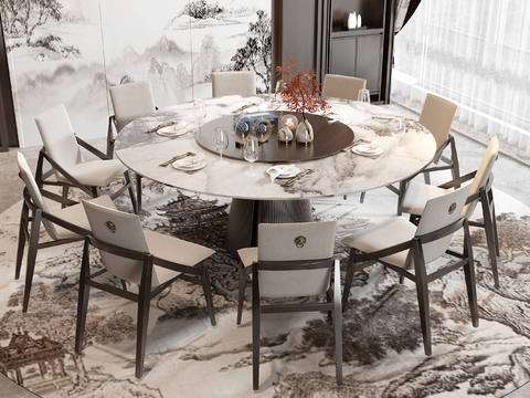 新中式餐桌椅 圆餐桌3d模型