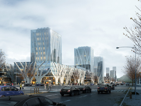  现代办公楼外观psd 