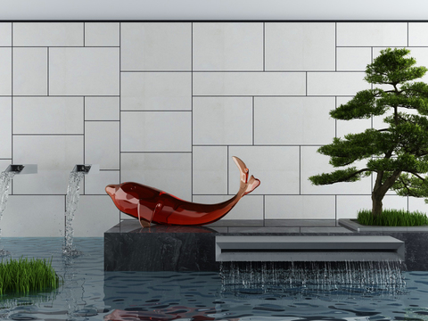  新中式庭院水景小品3d模型 