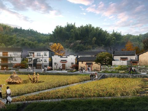  现代稻田景观psd 