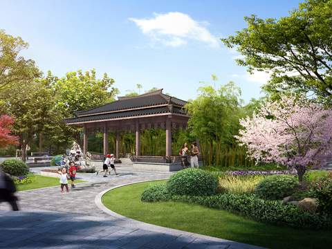  中式凉亭公园psd 