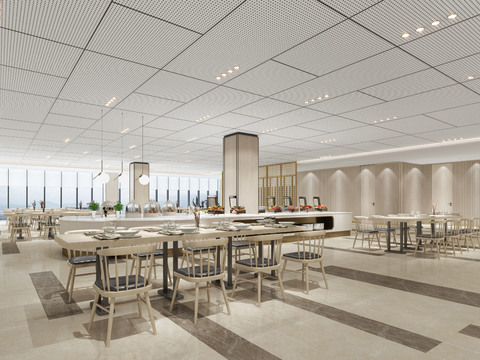  新中式自助餐厅3d模型 