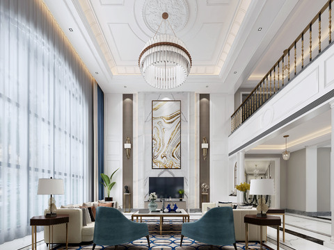  简欧别墅客厅3d模型 