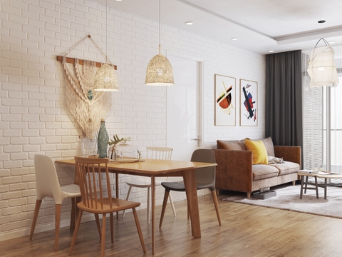  北欧公寓客厅餐厅3d模型 