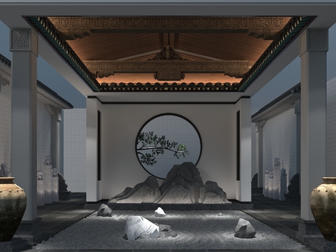  新中式假山园艺小品3d模型 