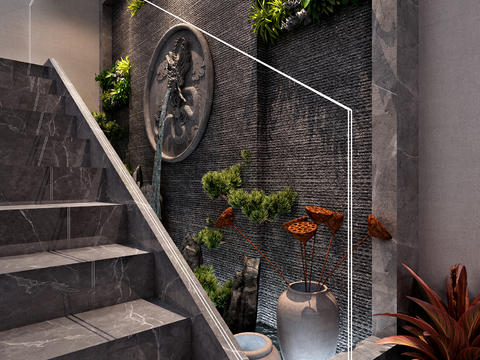  新中式假山水景园艺小品3d模型 