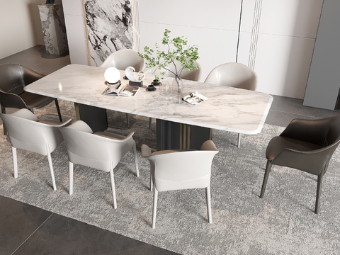 现代餐桌椅 条形餐桌3d模型