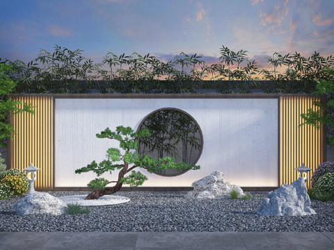  新中式园林景观假山松树园艺小品3d模型 