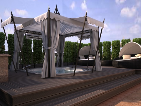  现代露台休闲区3d模型 