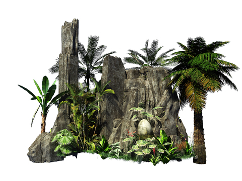  现代假山绿植景观小品3d模型 