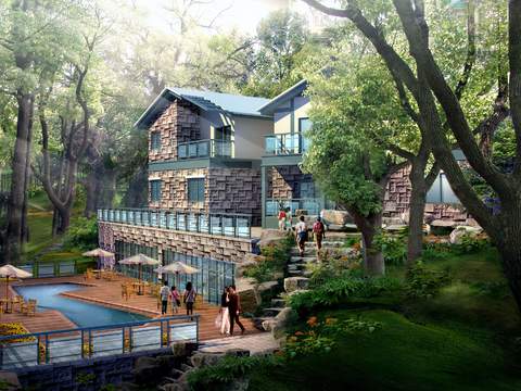  现代民宿建筑外观psd 