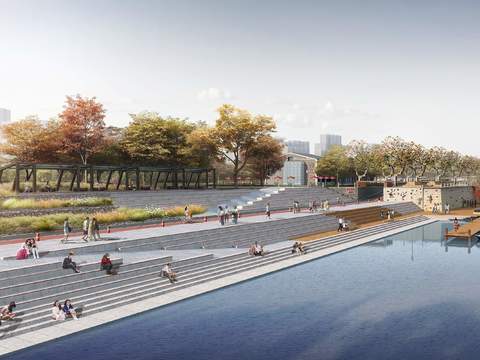  现代湖边公园景观psd 