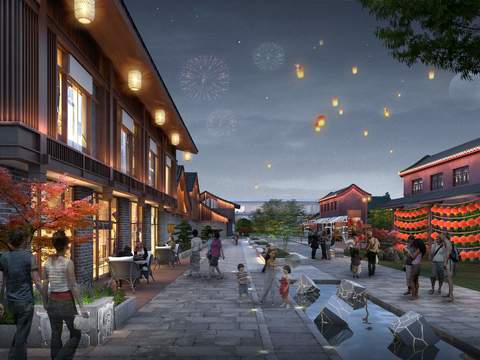  现代商业街夜景psd 