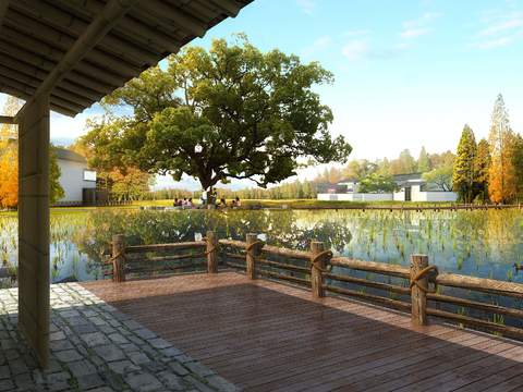  现代生态新农村湿地园林景观psd 