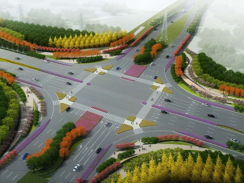  现代道路桥梁鸟瞰景观psd 