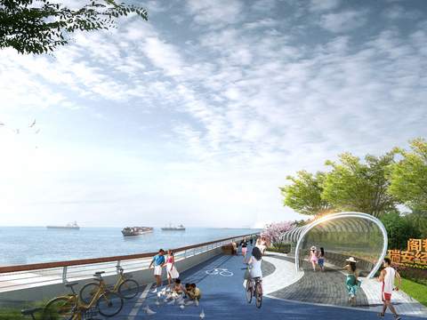  海滨绿道 自行车道psd 