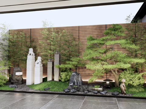  新中式庭院景墙造景3d模型 