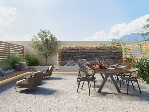  现代露台庭院花园3d模型 