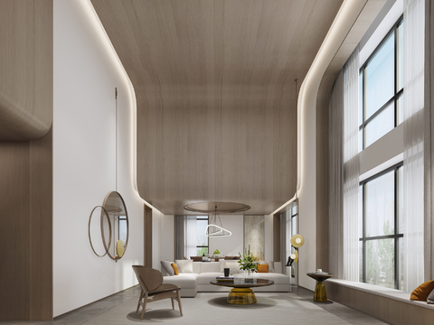  现代简约别墅客厅餐厅3d模型 